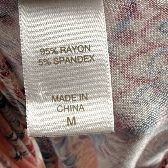 Daytrip Cold Shoulder Top Size Medium Pink Blue Paisley Print Ruffle Sleeve - Picture 6 of 7